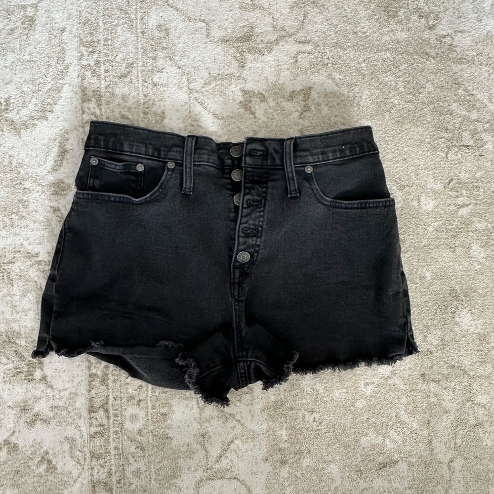Madewell Black High-Waist Distressed Denim Shorts